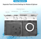 Giantex Washing Machine Semi-automatic, Twin Tub Washer with Spin Dryer, 26lbs Capacity, Built-in Drain Pump, Portable Laundry Washer, Compact Washing Machine for Apartment, Dorm and RV (White+Gray)