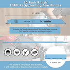 20 Pack 9 Inch 18 Tpi Reciprocating Saw Blades with 8% Cobalt for Longer Life and Faster Cutting Speed, Bi-Metal Sawzall Blades for Sheet Metal, Pipes, PVC Plastic, Profiles Cutting