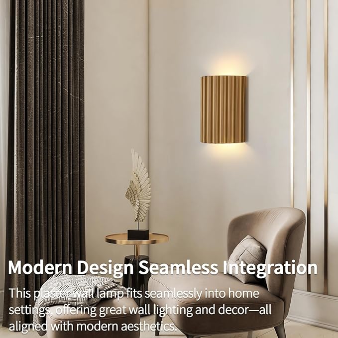 Gold Gypsum Modern LED Wall Sconces Wall Lighting Set of 2, Indoor Hardwired Walls Mount Light Fixtures Up Down Lamp for Hallway Bedroom Living Room Dining Room【Bulbs Included】