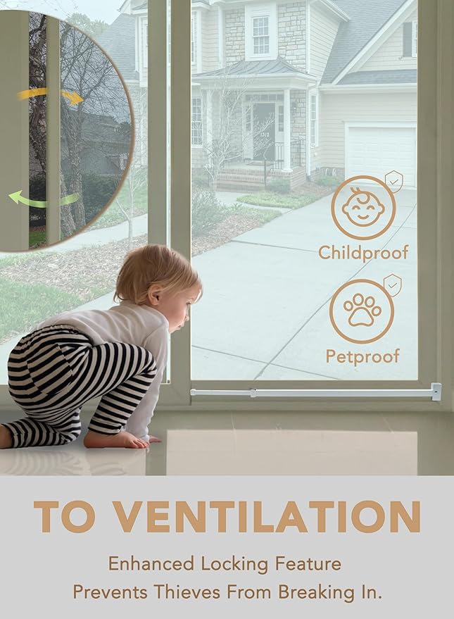 Greatim GT-DB003 Sliding Door Security Lock Bar Adjustable, Child Proof Safety Door Lock Bar, Fits Most Sliding Glass Doors, Bar Lock for Glass Door, Door/Windows Bar Lock Adjustable (25.75"- 47.5")