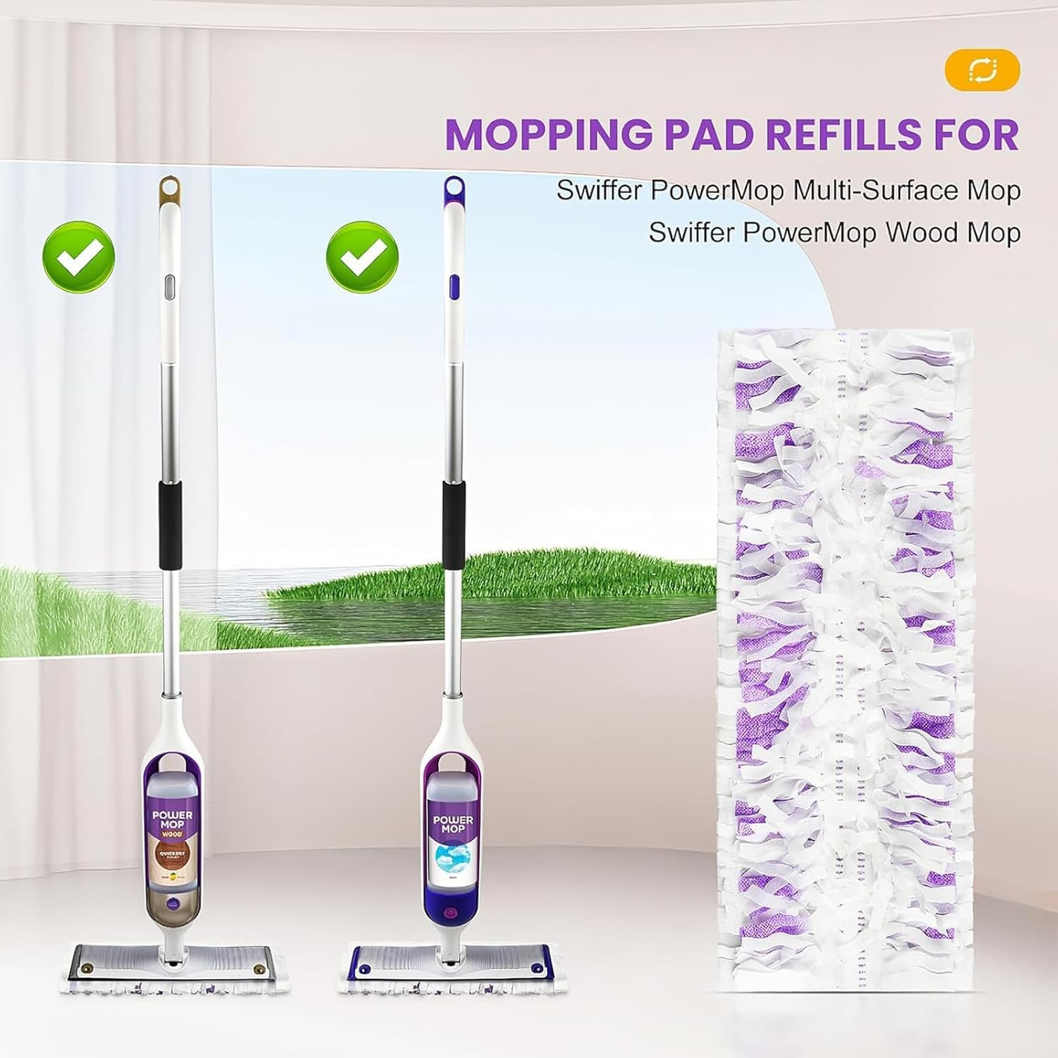 15 Pack Power Mop Refills Compatible with Swiffer PowerMop Multi-Surface Floor Mop and Swiffer PowerMop Wood Mop, Replacement Power Mop Pads