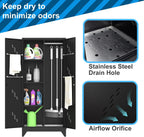 71" Broom Closet Cabinet with Hanging Rod, Tall Black Metal Storage Cabinet for Bathroom, Utility Room, and Garage