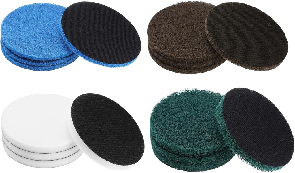 uxcell 16 Pcs 5 Inch Nylon Hoop Scrubbing Pad 120/240 Grits Scrubber Scouring Pads Hoop and Loop Surface Conditioning Drill Scuffing Disc, Green/Brown/Blue/White