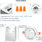 PARMIDA (6 Pack) 4 Inch LED Gimbal 5CCT Recessed Lighting, Directional Adjustable Canless Ceiling Light with J-Box, 2700K-5000K 5 Color Selectable, 9W, Eyeball Ultra-Thin Slim Panel, Dimmable, ETL