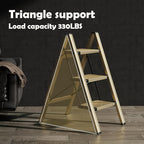 HillhutApex 3 Step Stool, Aluminum Foldable Step Ladder, Lightweight Stable Stool with Wide Non-Slip Pedals, 330lbs Bearing Capacity Ladder for Office,Home,Kitchen - Gold