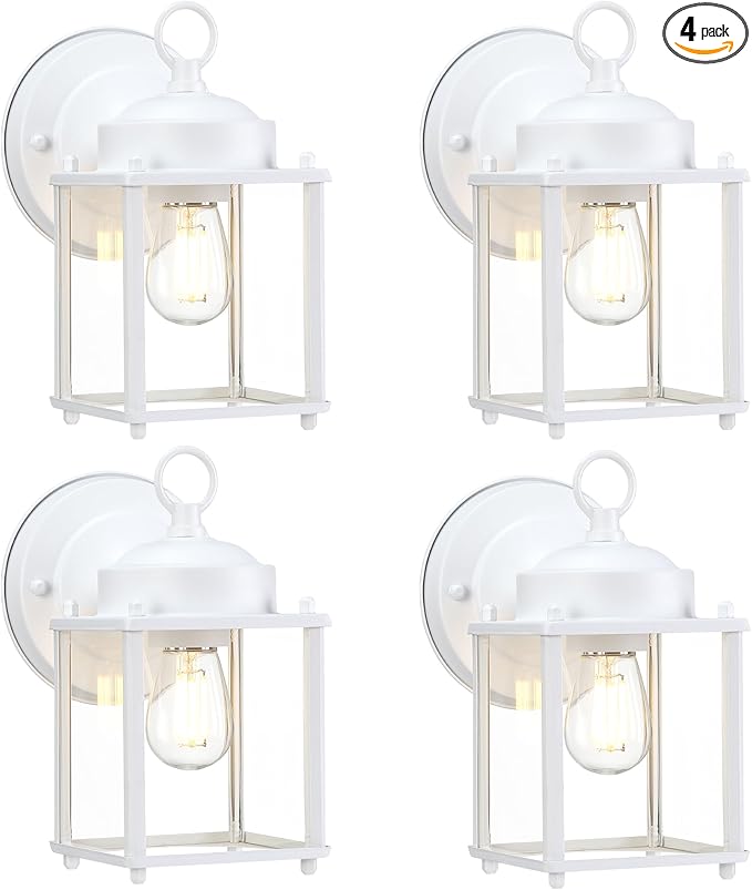 GRUENLICH Outdoor Wall Sconce, Exterior Wall Lighting Fixtures with Clear Glass, Front Porch Lighting, Outdoor Lights for Patio, Doorway, White, 4 Pack