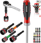 19 Pieces Ratcheting Screwdriver Set, Mini Rachet Wrench, Rachet Screwdriver Handle and Nut Driver with 12 Pcs Impact Screwdriver Bits, Portable Hand Tools Set for Repair, DIY