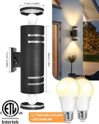 SHIMR Modern Outdoor Wall Lights Dusk to Dawn, Aluminum Outdoor Light Fixture with LED Bulbs, Black Cylinder Outdoor Sconce Up and Down Outside Lights for House Porch Garage, ETL Listed