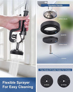 [New Upgrade] Brushed Nickel Commercial Kitchen Faucet with Pre-Rinse Sprayer 8 Inch Center Wall Mount Kitchen Sink Faucet with 9.6" Add-on Swing Spout 25" Height Faucet with Pull Down Spray