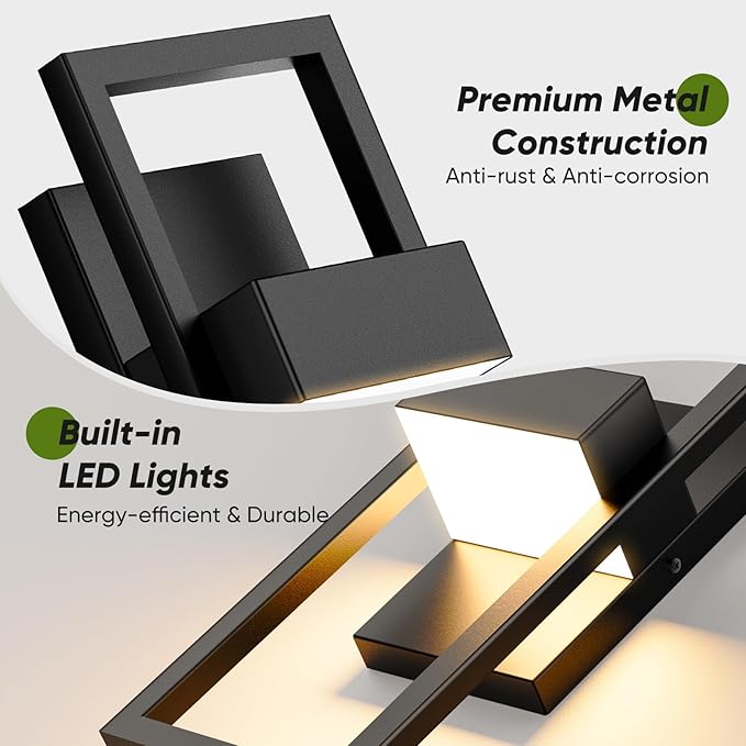 BesLowe 14.5” Modern Outdoor Wall Lights, 3000K LED Exterior Lighting Fixtures Wall Mounted, Porch Lights Outdoor Wall Sconce Lamps, Black Outdoor Lights for House Front Door Garage Patio, 2-Pack