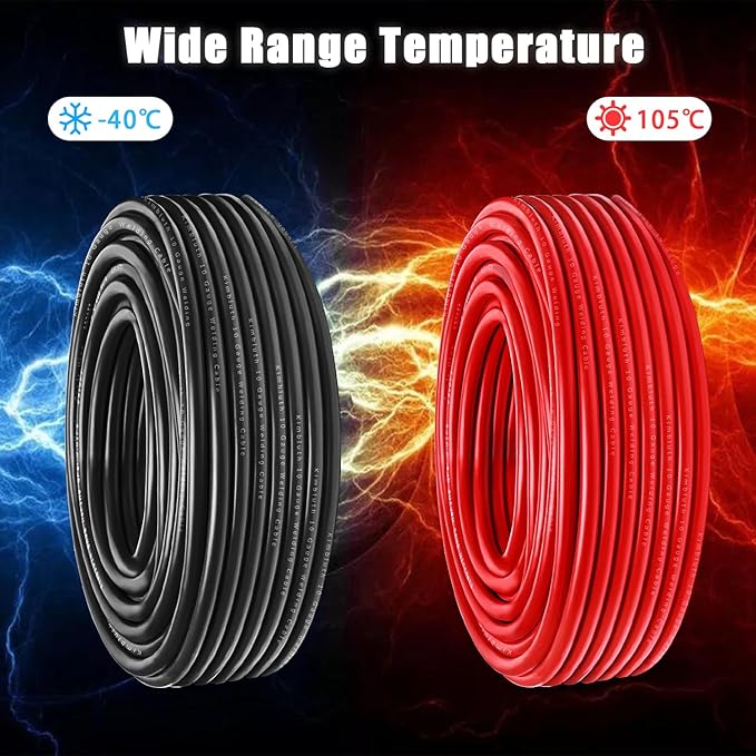 10 Gauge Battery Cable Copper Wire, 10FT Red+10FT Black 10 AWG Welding Cable Standard USA OFC Wire for Automotive, Battery, Solar, Marine and Generator