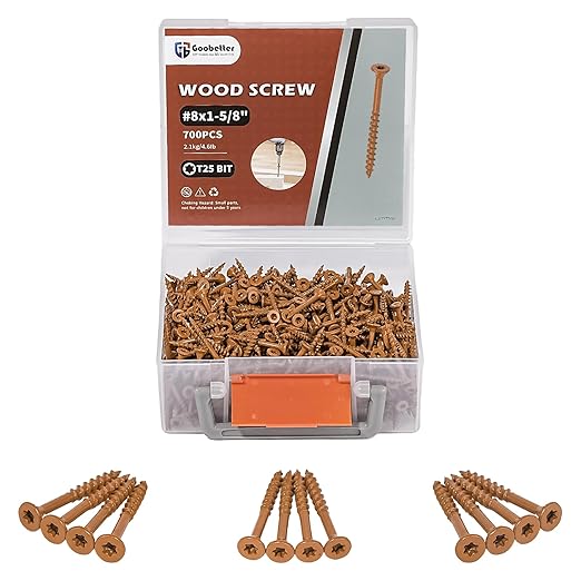 #8x1-5/8 Deck Screws, 700 Pcs Wood Screws 1-5/8 Inch, Exterior Epoxy Coated, Torx Decking Screws for Wood Construction/Fence, Rust Resistant, Includes T25 Star Bits, Brown