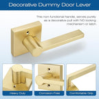 EHOMEWARE 6 Pack Satin Brass Dummy Door Handle, Gold Interior Door Lever for Pull or Push Only, Heavy Duty Single Sided Door Handles for French or Closet Doors