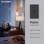 ELEGRP Digital Toggle Dimmer Switch for Dimmable LED, CFL and Incandescent Light Bulbs, Single Pole or 3-Way Toggle LED Dimmer Light Switch, Wall Plate Included, UL Listed, 10 Pack, Black