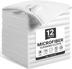 Microfiber Cleaning Cloth, 12 Pack Lint-Free and Highly Absorbent Rags, White Reusable Microfiber Towels for Car, Kitchen, Bathroom and Household Cleaning Supplies, 11.8"X11.8"