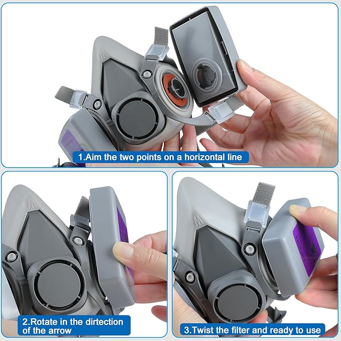 Respirator Mask with 7093 Filters - Half Face Gas Mask, for Chemicals, Dust, Smoke, Asbestos, Silica Particulates, Welding, Grinding, Sanding, Mold, Construction, Polishing Spray (5 in 1)