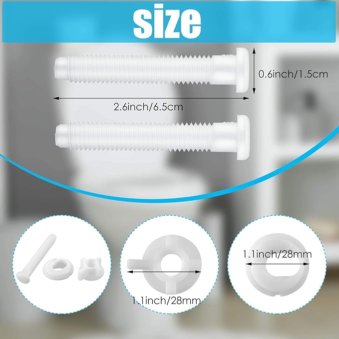Jetec 32 Pieces Toilet Seat Screws Replacement Kit Plastic Bolts with Plastic Nuts and Washers Parts Kit for Fixing The Top Toilet Seat, White