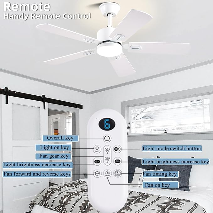 42 inch Modern White Ceiling Fans with Lights APP/Remote Control, Low Profile Reversible 6 Speeds Ceiling Fan Light for Indoor/Outdoor Patio Bedroom Living Room