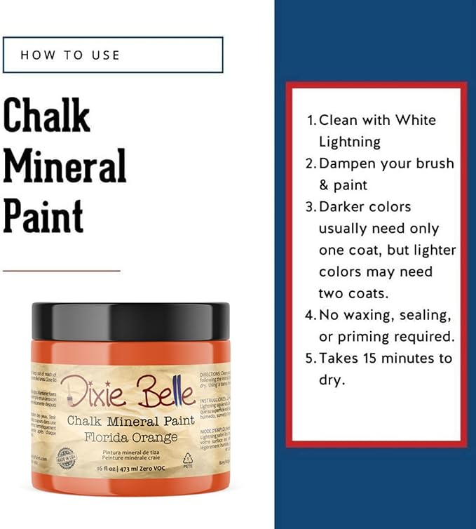 Dixie Belle Paint Company Chalk Finish Furniture Paint - Florida Orange (16oz) - Matte Bright Orange Chic Chalk Mineral DIY Furniture Paint
