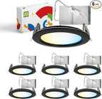 ASD Recessed Lighting 6 Inch Round Commercial LED Downlight, Mini Panel Baffle Trim, 15W 120-277V, 5 CCT 2700K/3000K/3500K/4000K/5000K, Dimmable LED Ceiling Light Fixture, Black, ETL, 6 Pack