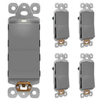 LIDER Minimalist Design Matte Finish Lighted Decorator Switch, Frameless Paddle Light Switch with Locator Light, Grounding Screw, 15A 125V, UL Listed, LS15-1P-GY5P, Gray, 5 Pack, Single Pole