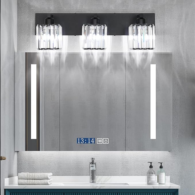 Aipsun Black Vanity Light Bathroom Lighting Fixtures 3 Light Crystal Modern Bathroom Vanity Light (Exclude Bulb)