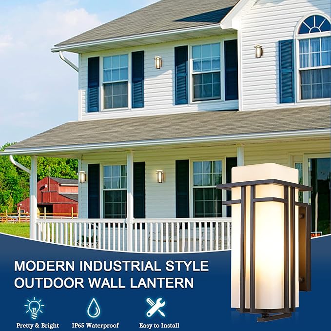 Large Outdoor Wall Lights 15.35" H x 6.7" W, Waterproof Wall Lantern Exterior Light Fixture for Entryways Yards Garage Front Porch, Metal Frame with Frosted Glass, Black (Large)