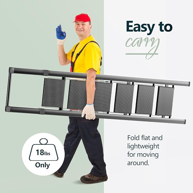 WOA WOA 6 Step Ladder for 12 Feet High Ceiling, Lightweight Foldable Ladder with Non-Slip Wide Pedals, Stepladder with Safe Handrail, Space Saving for Home, Kitchen, Indoor & Outdoor 300lbs - Black