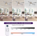 52 inch Ceiling Fans with Lights, Flush Mount Ceiling Fan with Light and Remote/APP Control, DC Motor, Dimmable LED, Noiseless, Low Profile Ceiling Fan for Bedroom Indoor/Outdoor Use (Nickel