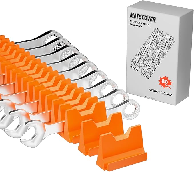 80PCS Modular Wrench Organizer Wrench Holder - Wrench Tool Organizers for Tool Drawer Storage, Wrench Storage Set with Metric & SAE Label, Wrench Rack Tool Gift for Professional Mechanics, Orange