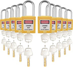 Lockout Tagout Lock Set-10pcs Keyed Different Yellow, 2 Keys, OSHA Compliant Safety Padlocks for Electrical Lockout Tag Out Kit