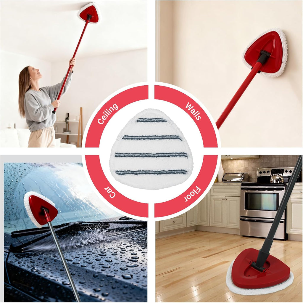 Triangule Flat Mop Replacement Pads, Spin Mop Pad Replacement, 8 Pack Mop Refill Pads, 1 Mop Base and 1 Scraper for Cleaning Floor, Wall, Ceiling, Easy to Replace