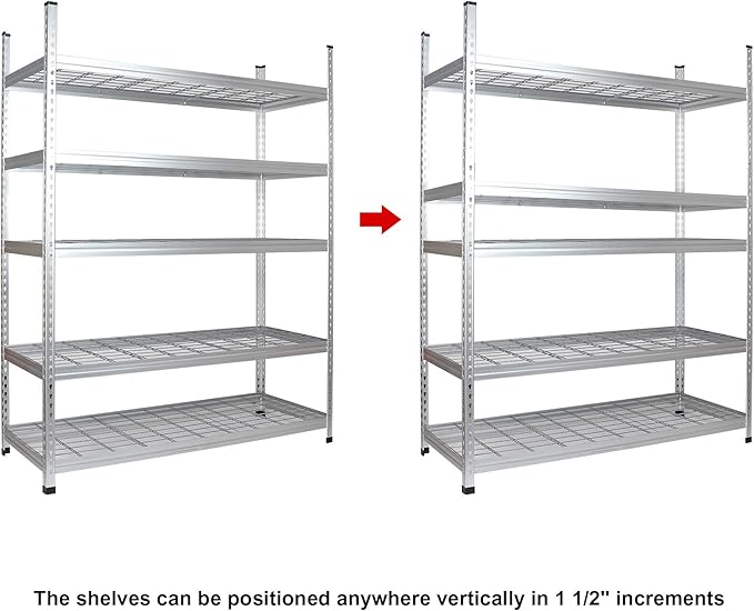 Amazon Basics 4000IBS Heavy Duty Adjustable Storage Shelving Unit, 5 Shelf, High-Grade Aluminum, Silver, 60 x 24 x 78 Inch