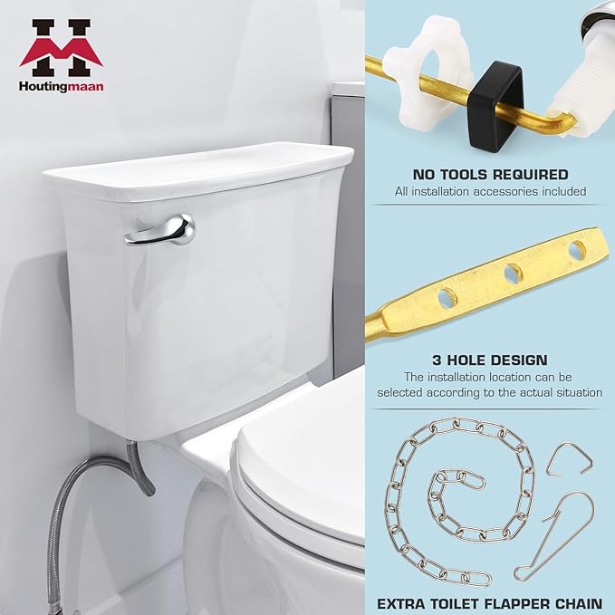 Toilet Flusher Replacement Kit, Universal Front Mount Toilet Handle Tank Flush Lever Replacement Handle with Stainless Steel Flapper Chains for Most Front Mount Toilets, Chrome Toilet Handle
