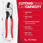 ARROW 9.5” Cable Cutter High Leverage, Wire Cutters Heavy Duty with Thick Dip-Grip Handle, CR-V Steel, Cutter Tool for 4/0 Aluminum, 2/0 Soft Wire, and 100PR 24AWG Communications Cable