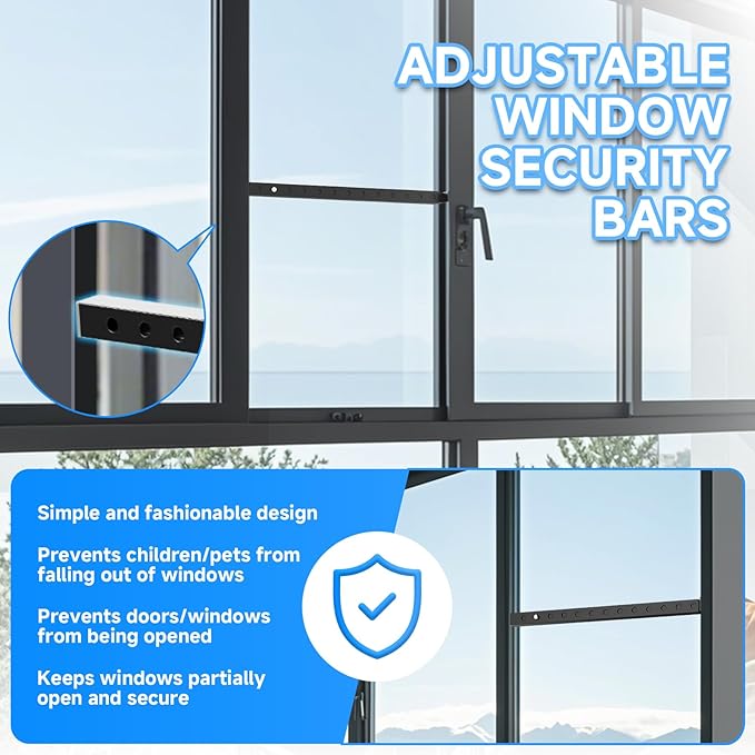 Adjustable Window Security Bars, Window Bars Security Inside Vertical, Window Bar Lock Prevent Burglary, Window Safety Bars for Children, Window Stick Extend from 16.3-29.3 in(Black -4 pcs)