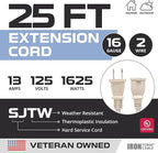Iron Forge Cable 2 Prong Extension Cord 25 ft - 16 Gauge 13 Amp Heavy Duty Outdoor 2 Prong Power Cord - SJTW - Great for Landscaping, Deck, Outdoor Lights - Tan