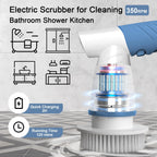 Electric Spin Scrubber, IEZFIX Electric Cleaning Brush Bathroom Shower Scrubbing Cleaner Brush Power Scrubber Cordless with 4 Replaceable Brush Heads for Bathtub, Tile, Floor, Toilet, Kitchen - Blue
