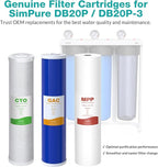SimPure 3-Stage 20" x 4.5" Whole House Water Filter Cartridge Replacement, 5 Micron Sediment GAC CTO Carbon Filter for DB20P, DGD-5005-20, EP20-BB
