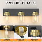IZORRO Bathroom Vanity Light Fixture, 3-Light 22 Inch Black and Gold Bathroom Light Fixtures Over Mirror, with Clear Glass Shade, Modern Farmhouse Vanity Lights, Rustic Restroom Lighting Fixtures