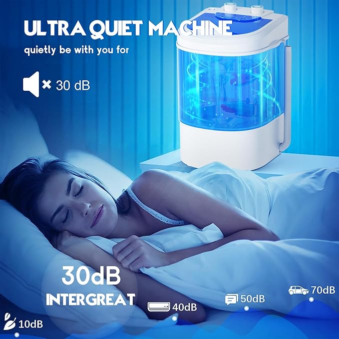 INTERGREAT Portable Washing Machine, 6.6 Lbs Mini Washer Machine, Single Tub Laundry Small Washer for Apartments, Dorms, RV, Traveling, Blue