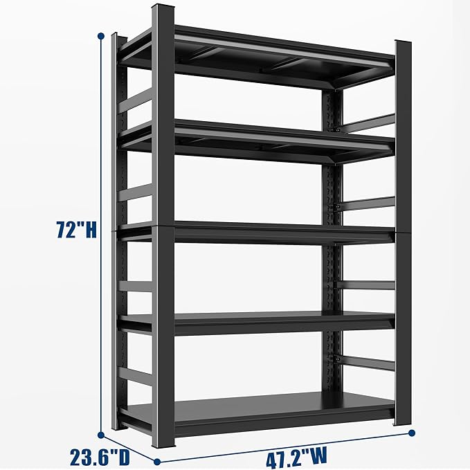 Garage Shelving, 2000LBS Garage Shelving Heavy Duty, Adjustable and Detachable Metal Storage Shelves with Fences, Easy Assembly, Shelves for Warehouse,Basement (47.2" W*23.6" D*72" H)