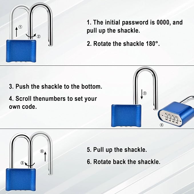 Combination Lock, 4-Digit Heavy Duty Combo Lock, Combination Padlock Weather-Resistant Heavy Duty Combo Locks for Outdoor Fence, Locker, Sheds, Gym, Gate Hasps (Long Shackle) (2pcs-Blue)