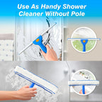 Squeegee for Window Cleaning, 14" Extra-Large Squeegee & Microfiber Scrubber Combi with 60" Stainless Steel Pole, Window Cleaning Kit for Shower Glass Mirror Door Car-2 Pads