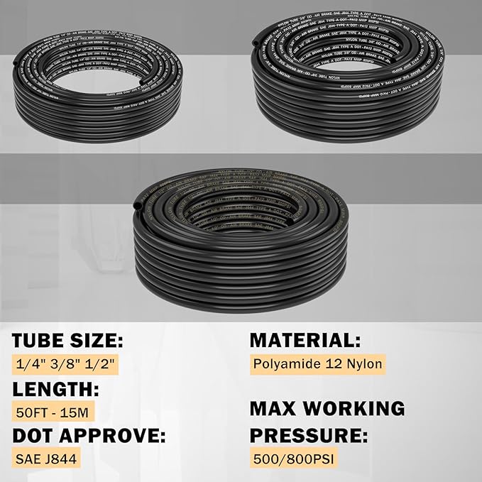 CheeMuii 100 PCS Brass DOT Air Line Fittings with 3 Roll 50FT 1/4" 3/8" 1/2" DOT Air Lines Kit Push Lock Air Fitting Quick Connect Air Fittings with Air Hose Pneumatic Tubing