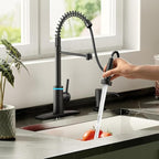 Smart Touch On Kitchen Faucet, 3 Modes Pull Down Sprayer, Touch On Sensor Activated, LED Temperature Control, 360-Degree Rotation, 1 or 3 Hole Deck Plate. 10-Year Warranty. (KW-66R, Matt Black)