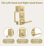 Mega Handles - TOBELLE Gold Entry Door Handleset - Single Cylinder Handleset with Lever for Entrance and Front Doors - Modern Door Handles for Left and Right-Handed Doors - Straight Handle