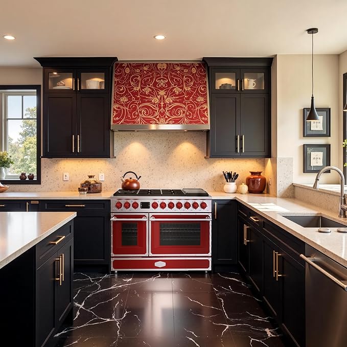 Akicon 48" Freestanding Gas Cooktop Oven Combo, Features 8 Sealed Burners, 6.7 Cu.ft Rapid Convection Oven, Convertible Fuel (NG/LP), Durable Cast Iron Grating (FRSFRSA1)