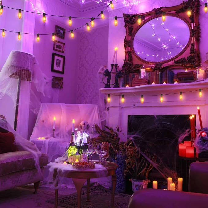 C9 Halloween Replacement Bulbs, 25 Pack Clear Orange Light Bulbs for E17 Candelabra Base Outdoor/Indoor String Lights, 7 Watt