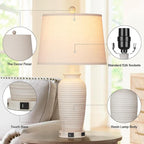 24.3" Farmhouse Jar Table Lamps Set of 2, 3 Way Touch Control Rustic Bedside Lamps with USB A+C Ports & AC Outlet, Pot Nightstand Lamps for Bedroom Living Room (LED Bulbs Included)